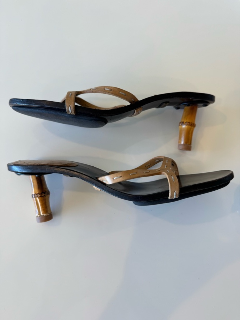 Vintage Gucci Tom Ford Bamboo Heel Black Leather Slip On Mules Sandals 6 Y2K - Picture 5 of 8